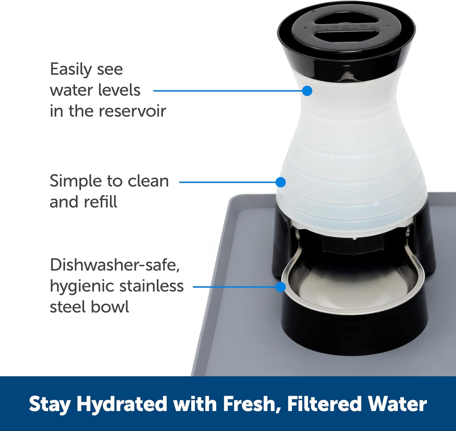 PetSafe Healthy Pet Water Station Large 320 oz Gravity Pet Water Fountain with Stainless Steel Bowl O738