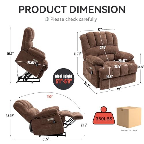 Large Power Lift Recliner Chair with Massage and Heat for Elderly, Chenille Beige K18363