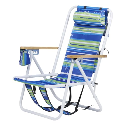 Set of 2 Folding Beach Chairs for Adults with Cup Holder, Blue U7857