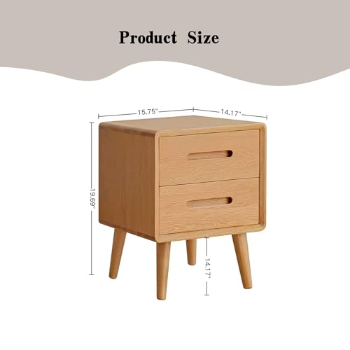 Solid Wood Night Stand with Two Drawers, Mid Century Modern Bedside Table S991