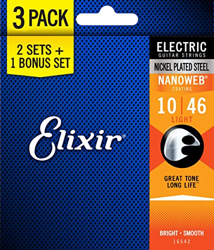 Elixir Electric Guitar Strings NANOWEB Light 10-46 6-String Set 3-Pack N647675