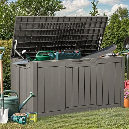 YITAHOME Outdoor Storage Box with Cushion, 120 Gallon, Lockable, Light Brown O374
