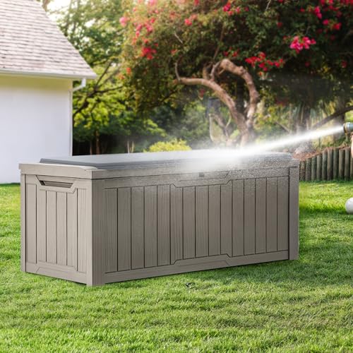 YITAHOME Outdoor Storage Box with Cushion, 120 Gallon, Lockable, Light Brown O374