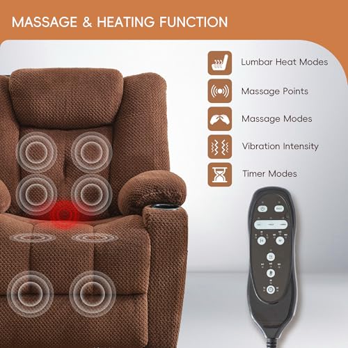 Dual Motor Power Lift Recliner with Massage and Heat, Brown S832
