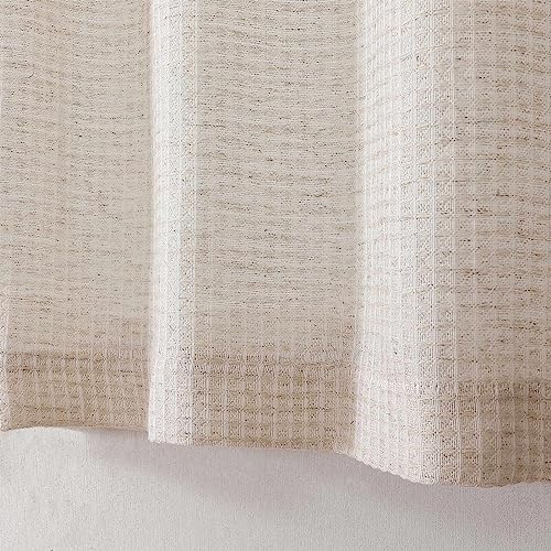 Valea Home Waffle Linen Kitchen Curtains 24 Inch Natural 2 Panels O4494