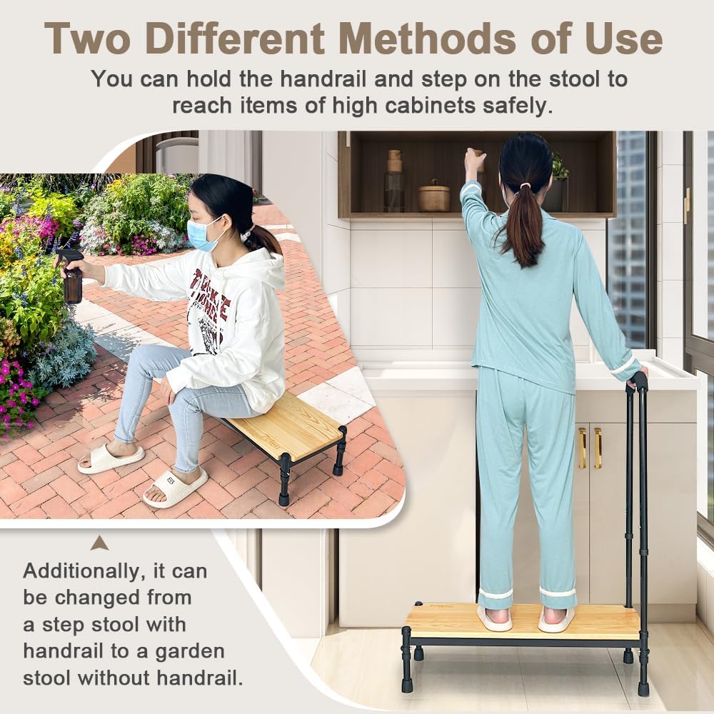 Zelen Bed Step Stool with Handle for Elderly, Adjustable Height Safety Foot Stool E115658