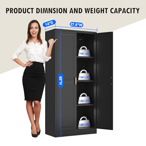 60 Inch Tall Metal Pantry Cabinet with Doors and Shelves, Black X4352
