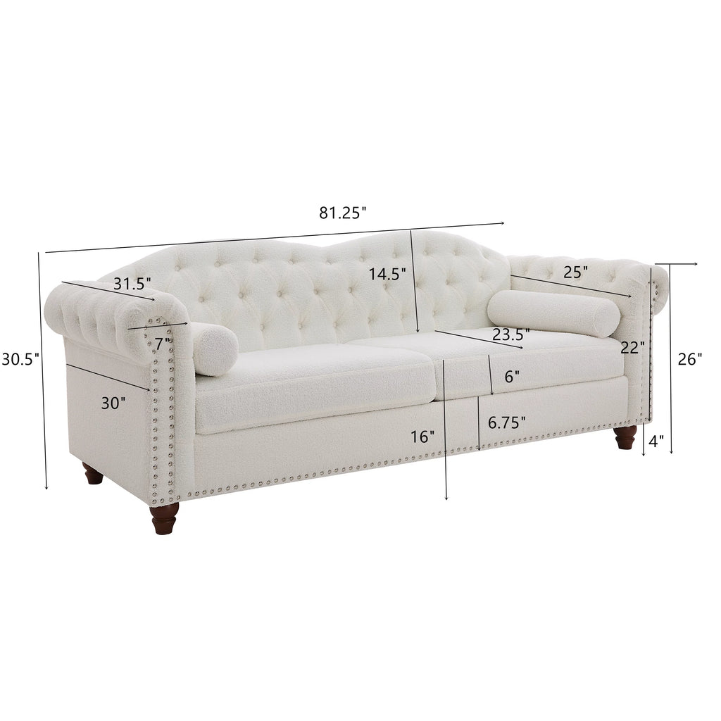 Chesterfield Teddy Velvet Button Tufted Sofa with Nailhead Arms and Wood Legs E61027