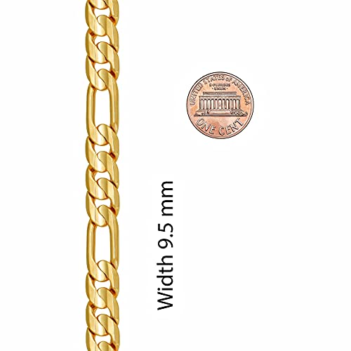 LIFETIME JEWELRY 9mm Figaro Chain Bracelet 24k Real Gold Plated M4432
