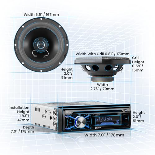 BOSS Audio Systems 656BCK Car Stereo Package - Single Din, Bluetooth, CD MP3 USB AM FM Radio, 6.5 Inch Speakers F17448