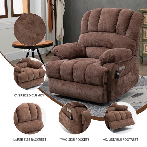 Large Power Lift Recliner Chair with Massage and Heat for Elderly, Chenille Beige K18363