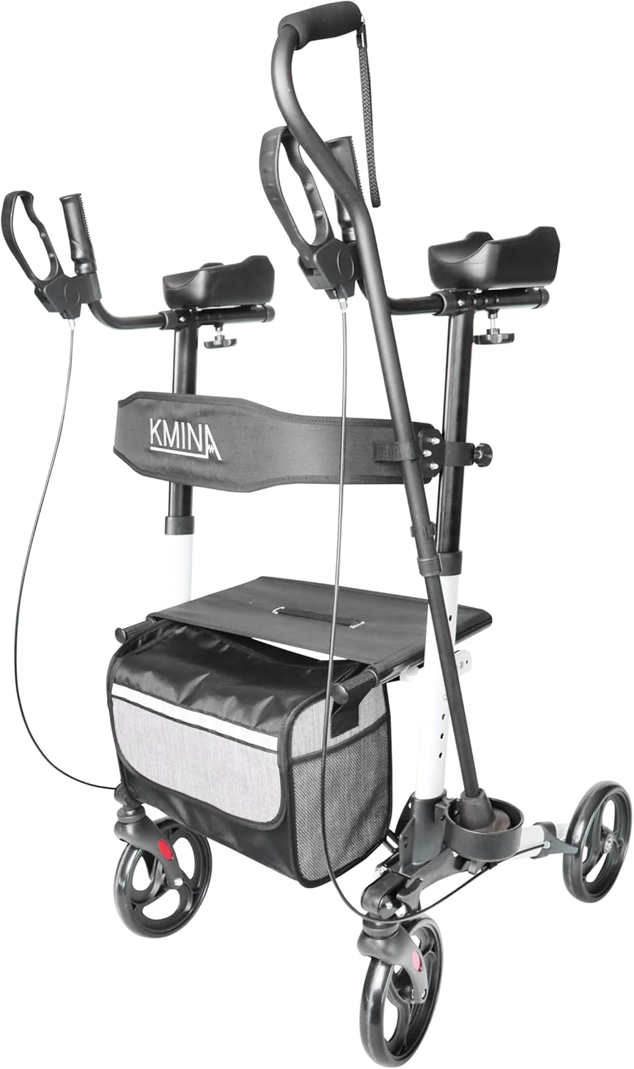 KMINA Upright Rollator Walker with Seat and Back Support, Folding for Seniors H705