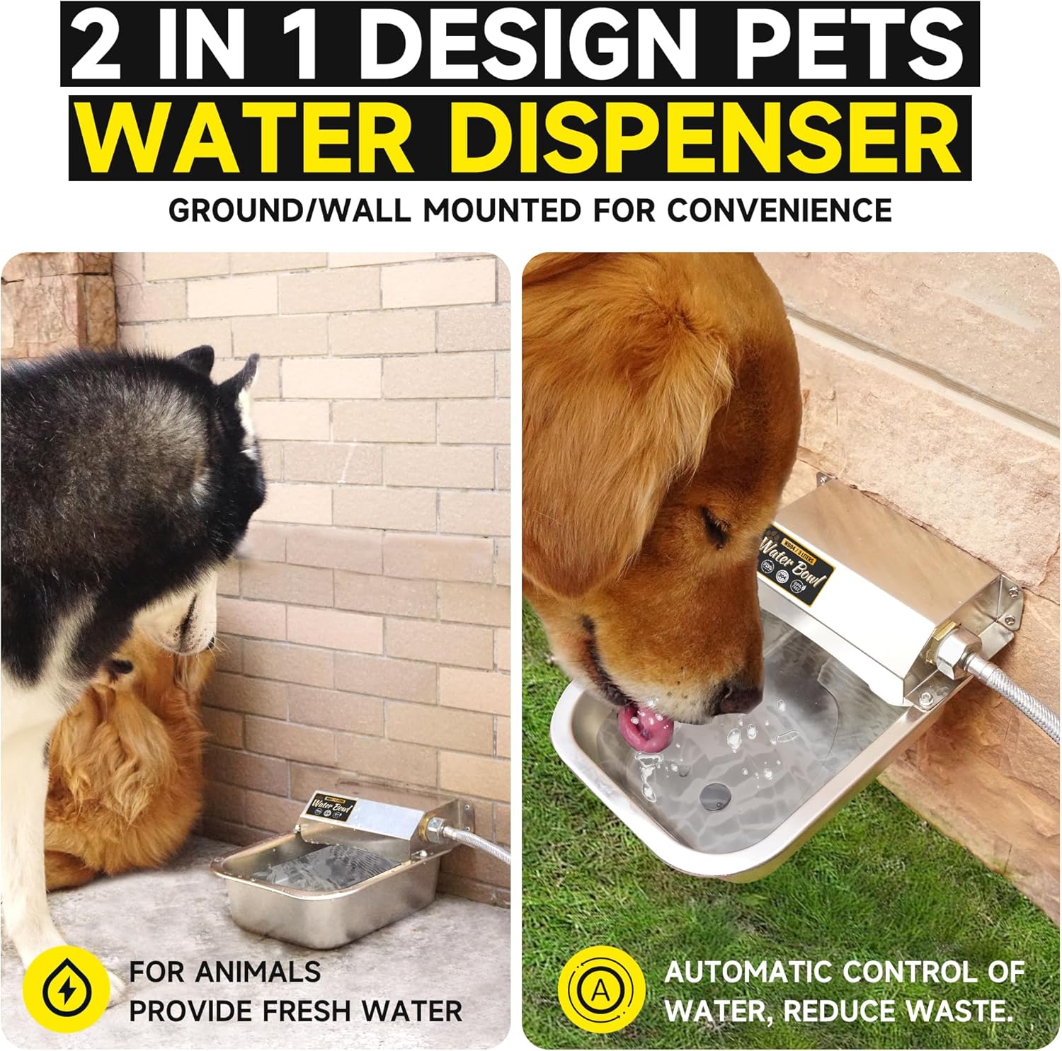 Automatic Water Dispenser for Dogs, 88oz Stainless Steel Bowl S761