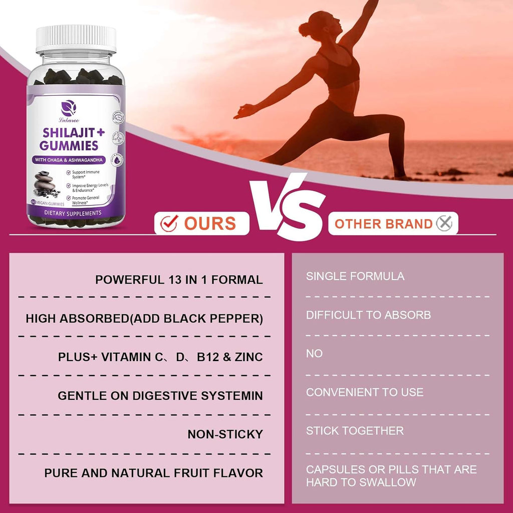 Shilajit Gummies with Ashwagandha, Black Seed Oil, Vitamins & Zinc, Sugar Free, Vegan L219