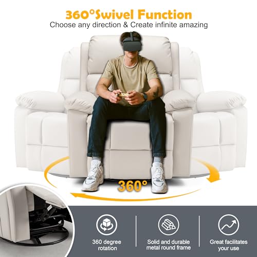 GYUTEI Massage Recliner Chair with Heat, Swivel Rocking, Microfiber, Beige P101
