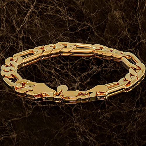 LIFETIME JEWELRY 9mm Figaro Chain Bracelet 24k Real Gold Plated M4432