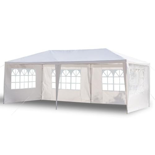 10x30 Party Tent with 8 Removable Sidewalls, Waterproof White Canopy K1981