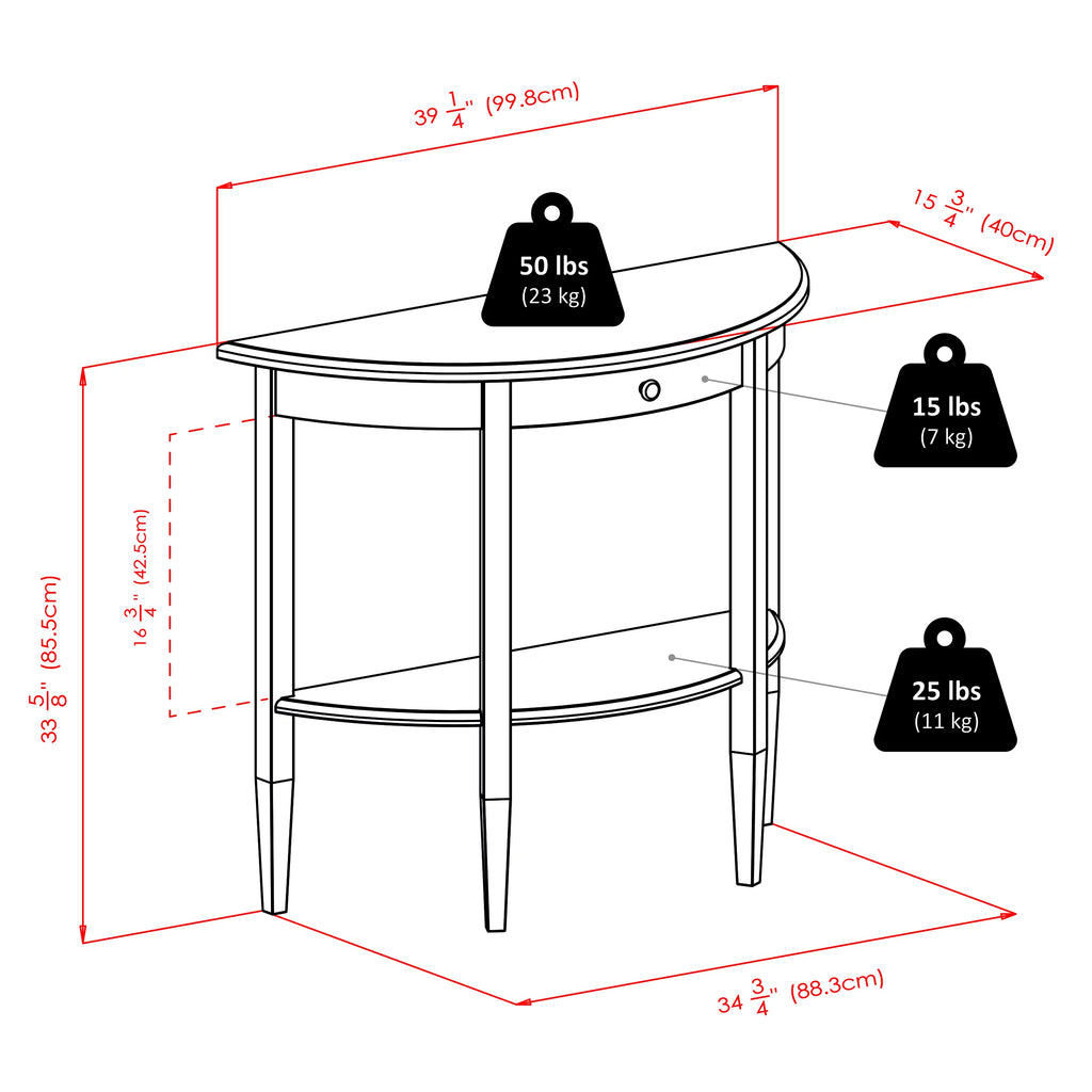Winsome Wood Concord Half Moon Console Table with Drawer and Shelf, Walnut Finish F52882