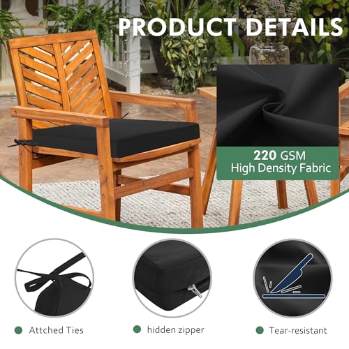 Outdoor Chair Cushions Set of 4, Waterproof Patio Seat Cushions with Ties, Black A5741