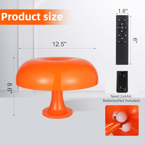 Orange Mushroom Table Lamp, Dimmable, 3 Lighting Settings, Retro Desk Lamp I821073