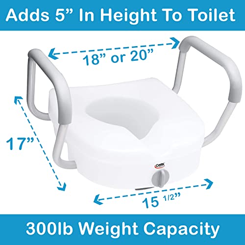 Carex E-Z Lock Raised Toilet Seat with Handles, 5" Riser F88423