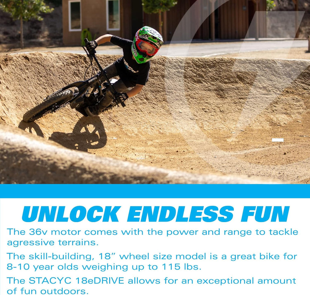 STACYC Brushless 18eDRIVE Electric Balance Bike with 36V 6AH Battery for Kids J2627