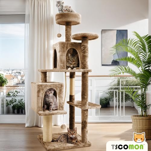 58 Inch Cat Tree Cat Tower for Indoor Cats with Scratching Post, Brown E818555