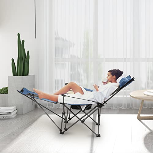 LEADALLWAY Camping Folding Chair with Foot Rest and Cup Holder, Blue H50160