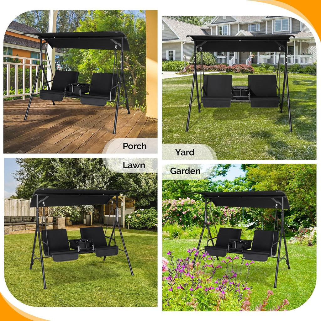 VINGLI Outdoor Porch Swing with Canopy, Heavy Duty 550 LBS, Black O852