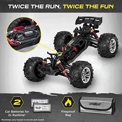 LAEGENDARY Remote Control Car 1:10 Scale 4x4 Off-Road RC Truck with Two Batteries G73027