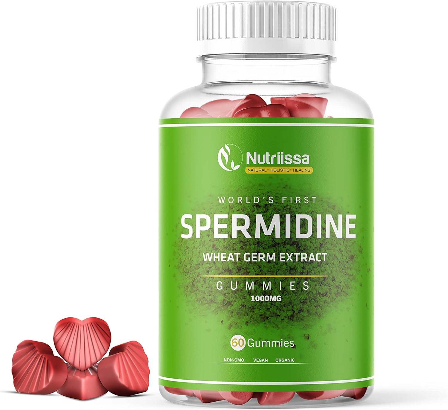 Organic Wheat Germ Extract with Thiamine and Zinc Supplements - World's First Spermidine Gummies - 1000mg Gummy Supplement Rich in Dietary Fiber, Minerals - 1000mg (60ct)