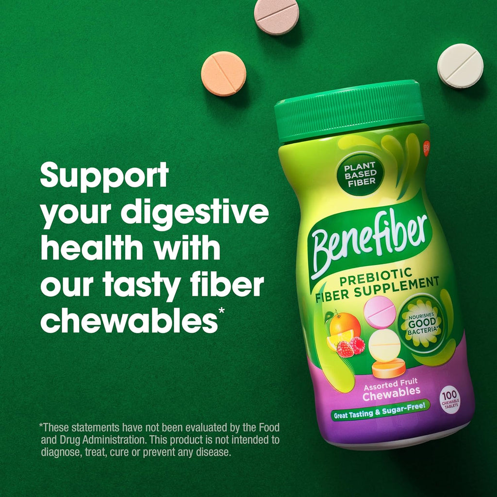 Benefiber Chewable Prebiotic Fiber Supplement Tablets, Assorted Fruit, 100 Count T791247