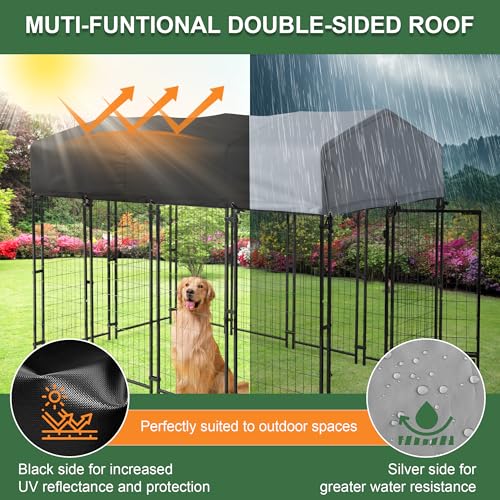 Outdoor Dog Kennel for Large Dogs, Heavy Duty Welded Wire Steel with Roof and Secure Lock G56146