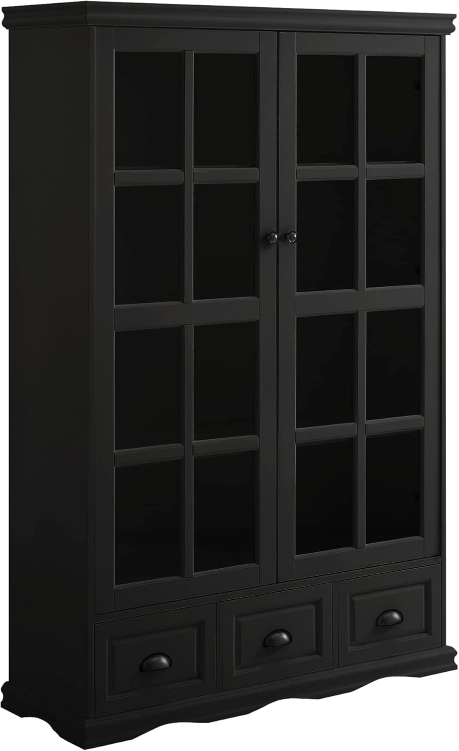 Black Storage Cabinet with Tempered Glass Doors and Drawers G2098