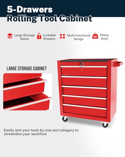 5-Drawer Rolling Tool Chest with Brake Casters, Black E95317