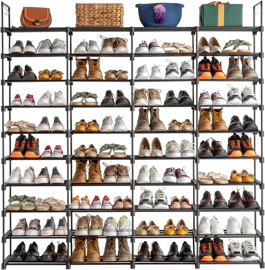 4 Row 10 Tier Large Metal Shoe Rack Organizer, Black K940252