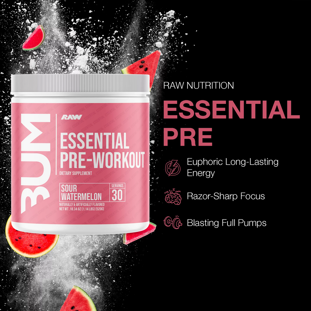 RAW Nutrition Essential Pre Workout Powder, Sour Watermelon, 30 Servings V6904