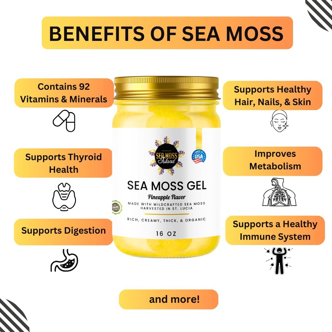 Organic Wildcrafted Irish Sea Moss Gel Vegan Supplement, Made in USA H7373