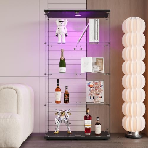 DADEA Glass Display Cabinet with Light and Lock, 4 Shelves, Black L18556