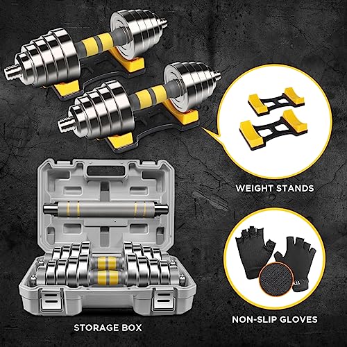 Adjustable Dumbbell Set 44/66 LBS, 3-in-1 Steel Dumbbell Barbell with Connecting Rod U40277