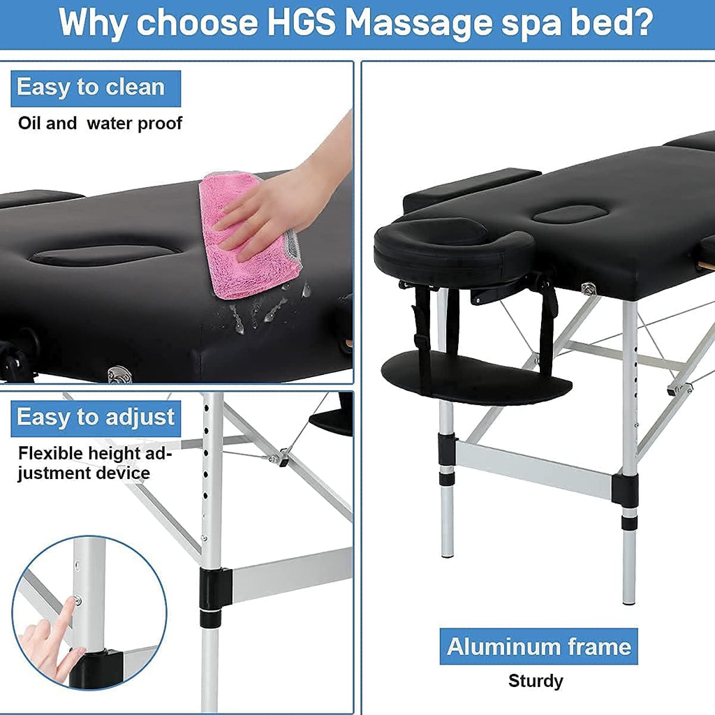 Aluminium Massage Table 2 Fold 73 Inch Portable with Armrest, Black S357178