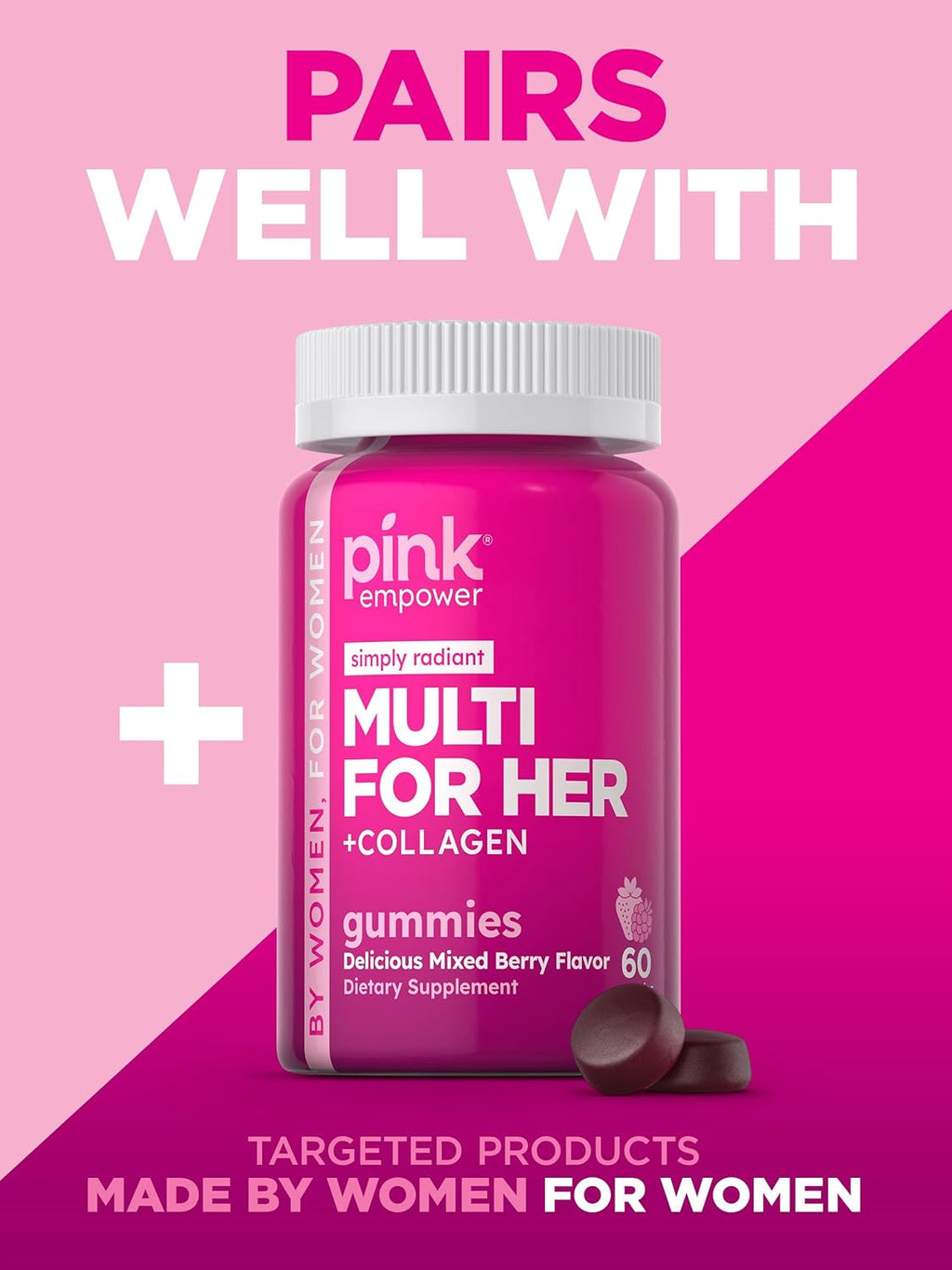 PINK Hair Skin Nails Gummies with Collagen & Biotin, Strawberry, 60 Count Z957016