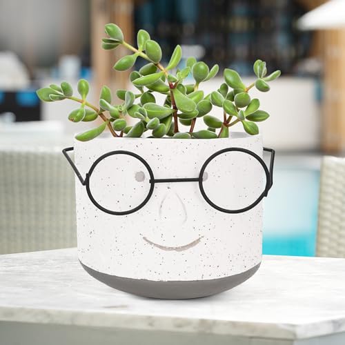 Face Planter Pot with Drainage, 4 inch Head Plant Pot with Glasses (Green) M651652