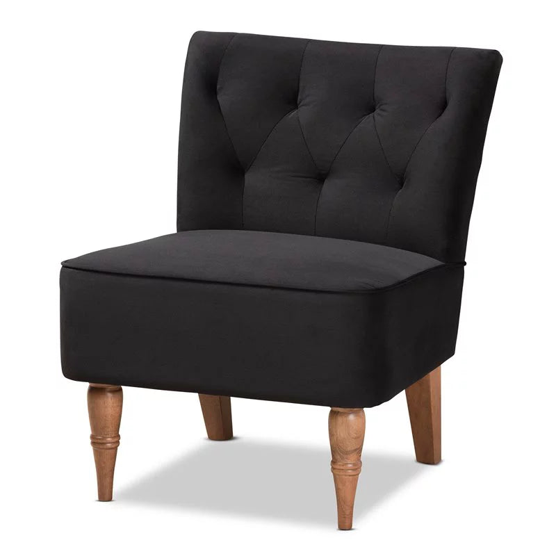 Bowery Hill Black Velvet Walnut Wood Accent Chair N790372