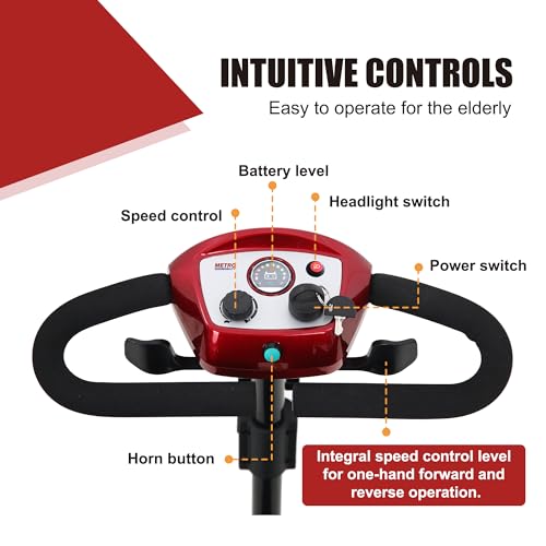 Folding 4 Wheel Electric Mobility Scooter for Seniors Adults, Red D694