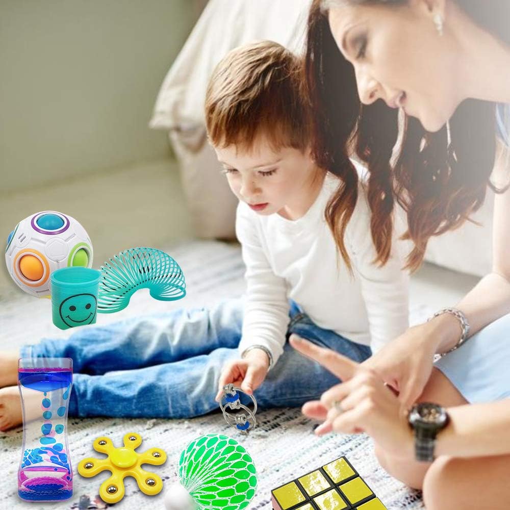 Scientoy Fidget Toy Set 35 Pcs Sensory Toys for Anxiety Relief with Motion Timer Gift Box D9660