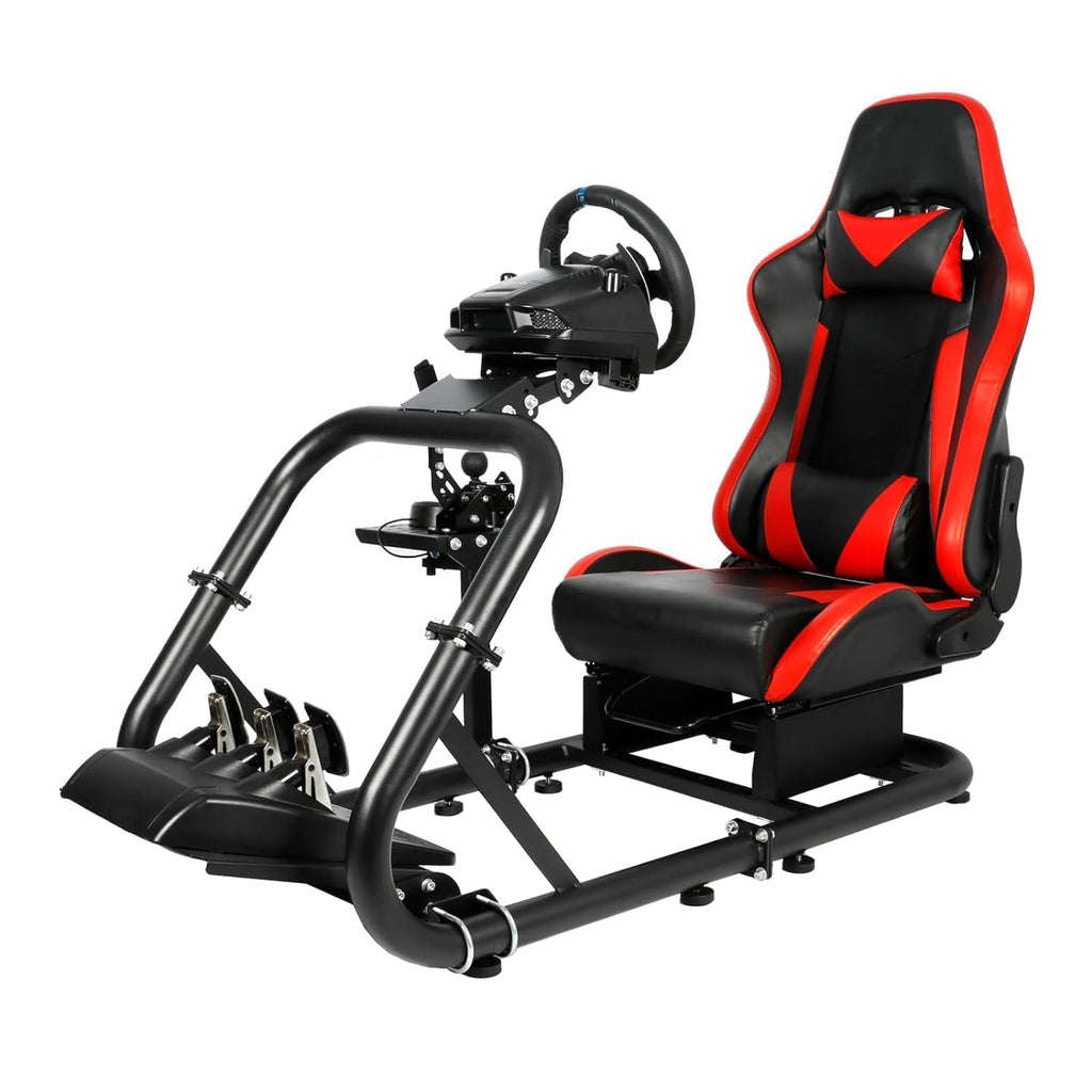 Mokapit Racing Simulator Cockpit with Red Seat, 50mm Round Tube, Fit for Logitech Thrustmaster Fanatec U772464