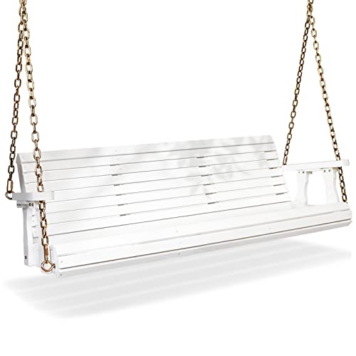 VINGLI Patio Wooden Porch Swing Chair with Hanging Chains, 5 FT, White W381253