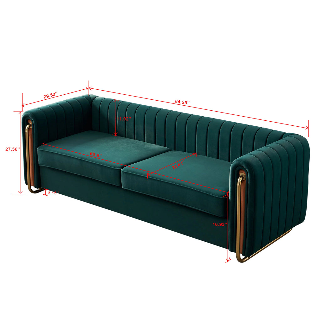 Tufted Velvet Sofa Couch for Living Room, 84 Inches, Green Y148