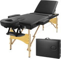 KKTONER Portable Massage Table Massage Bed Spa Bed 3 Fold Folding Carry Case Lash Table Heigh Adjustable Salon Facial Bed Black